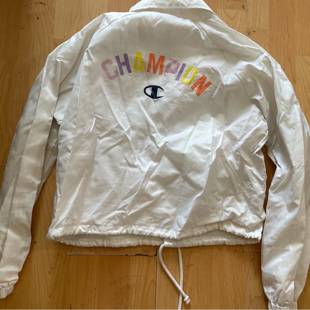 Champion White Button Down Windbreaker Jacket Siz… - image 4